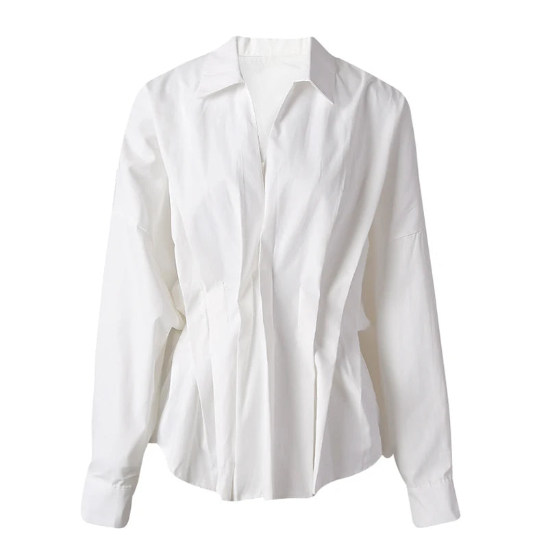 White Basic Pleated Shirt