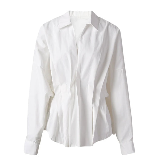 White Basic Pleated Shirt
